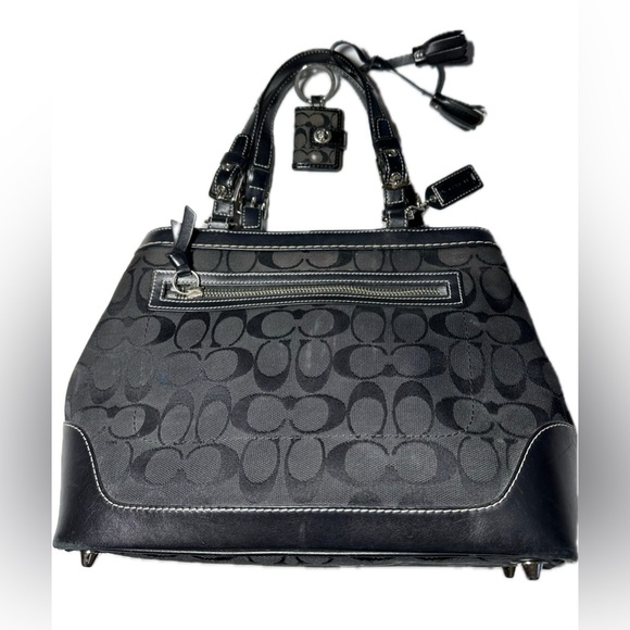 Coach Authentic Preowned. Black Signature Jacquard & Black Leather Satchel Bag. - Picture 2 of 15